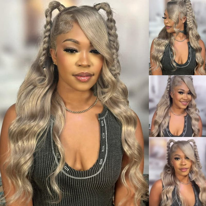 SZC Ash Teal Blonde 13x4 Lace Front Virgin Human Hair Wigs 200 Density