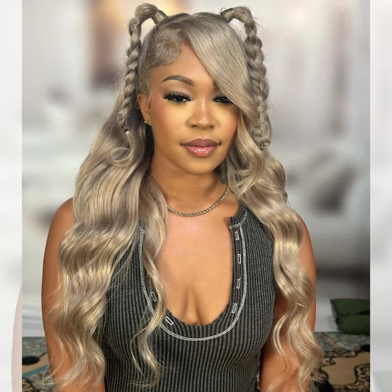 SZC Ash Teal Blonde 13x4 Lace Front Virgin Human Hair Wigs 200 Density