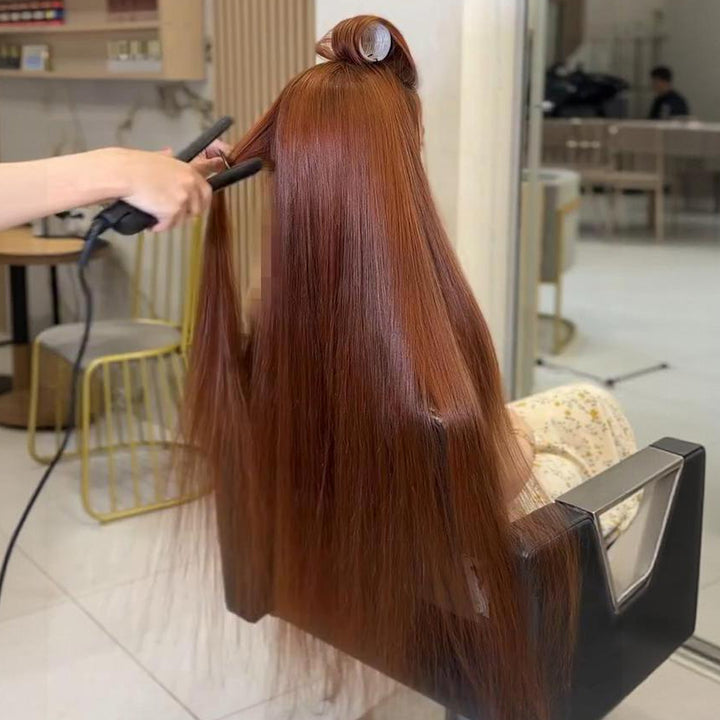 SZC Auburn Copper Brown Bone Straight 13x4 Lace Front Human Hair Wigs