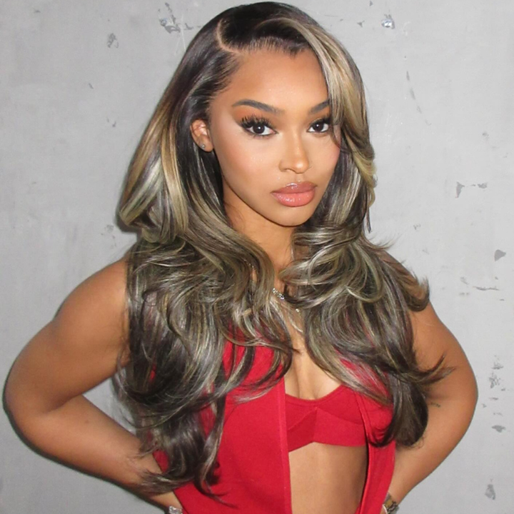 SZC Balayage Black Brown With Dark Roots 13x4 Lace Front Human Hair Wigs