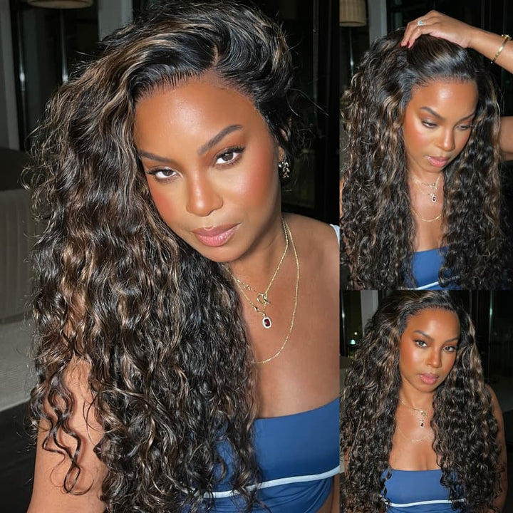 SZC Balayage Brown Highlights Burmese Curly 13x4 Lace Front Human Hair Wig 250 300 Density