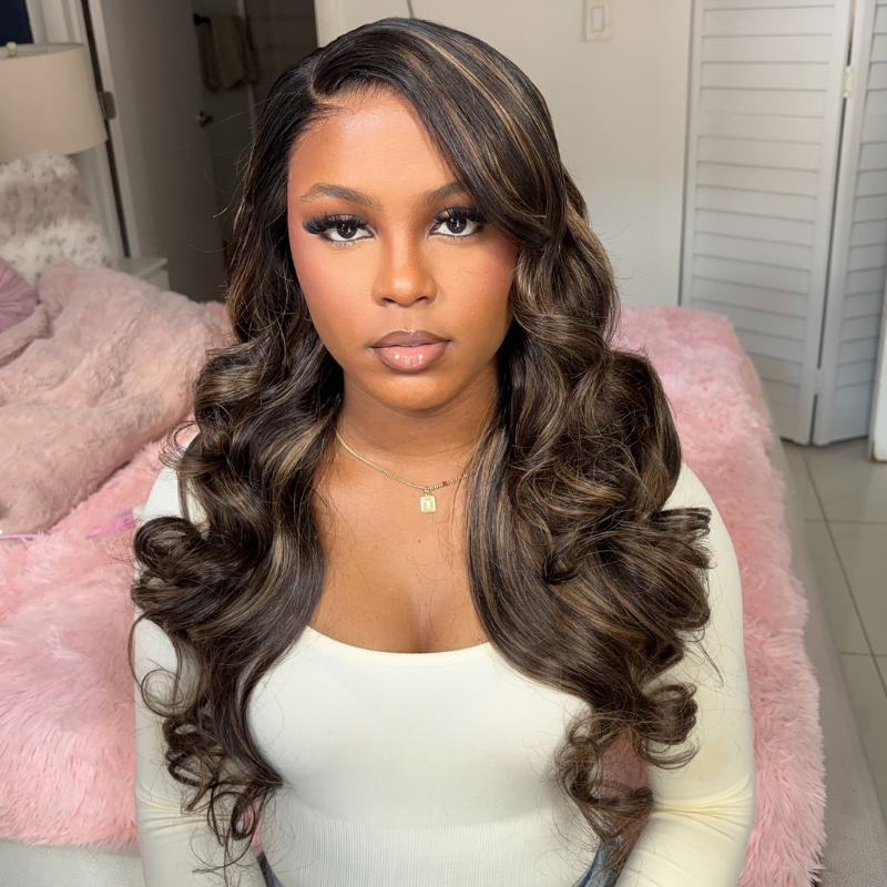SZC Balayage Brown Honey Blonde Highlights 13x4 Lace Front Virgin Human Hair Wigs