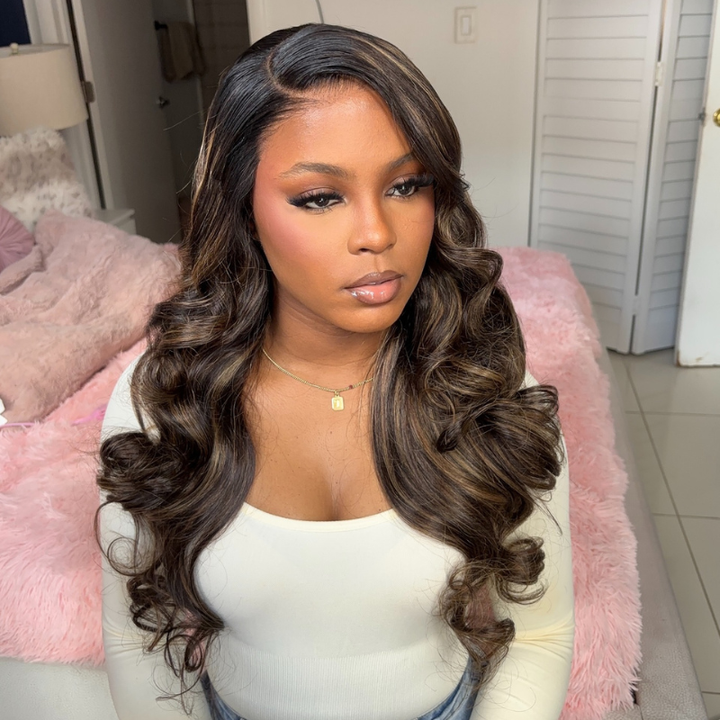 SZC Balayage Brown Honey Blonde Highlights 13x4 Lace Front Virgin Human Hair Wigs