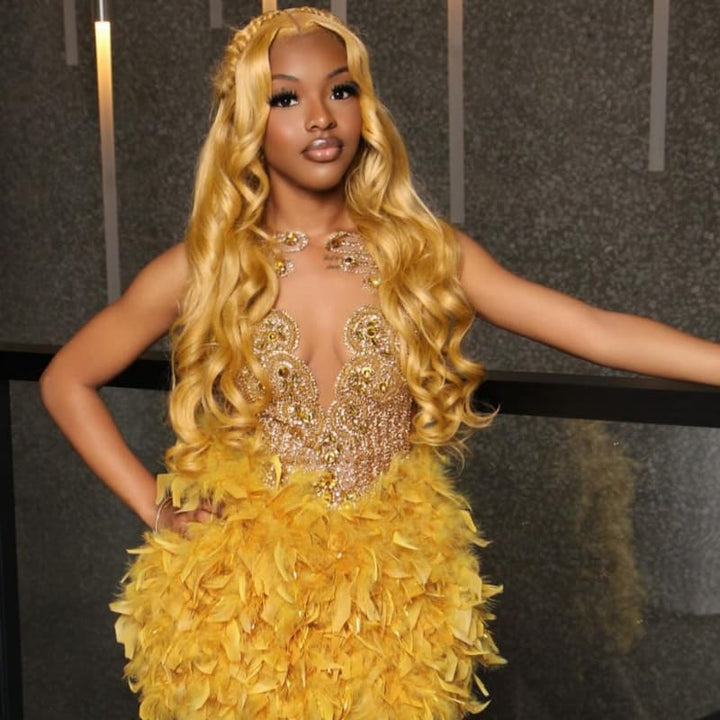 SZC Birthday Party Golden Honey Blonde 13x4 Lace Front Human Hair Wig