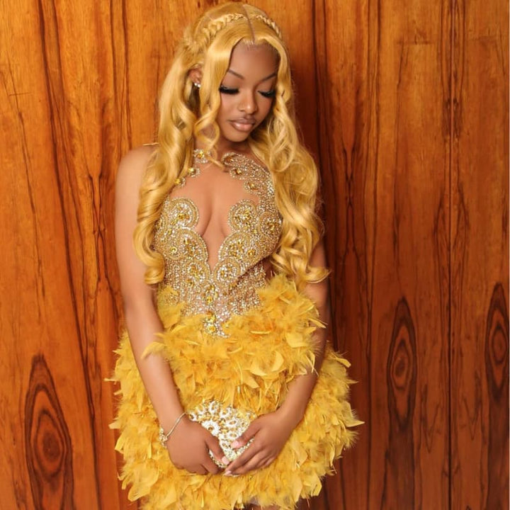 SZC Birthday Party Golden Honey Blonde 13x4 Lace Front Human Hair Wig