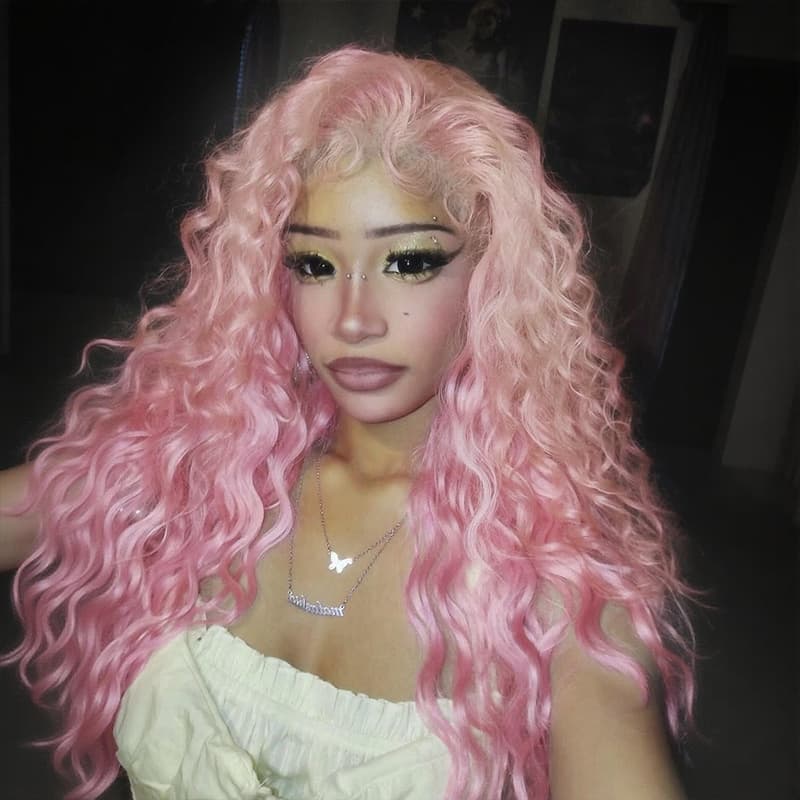 SZC Birthday Pastel Cotton Candy Pink 13x4 Lace Front Human Hair Wigs