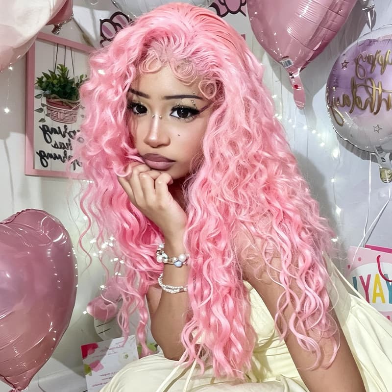 SZC Birthday Pastel Cotton Candy Pink 13x4 Lace Front Human Hair Wigs
