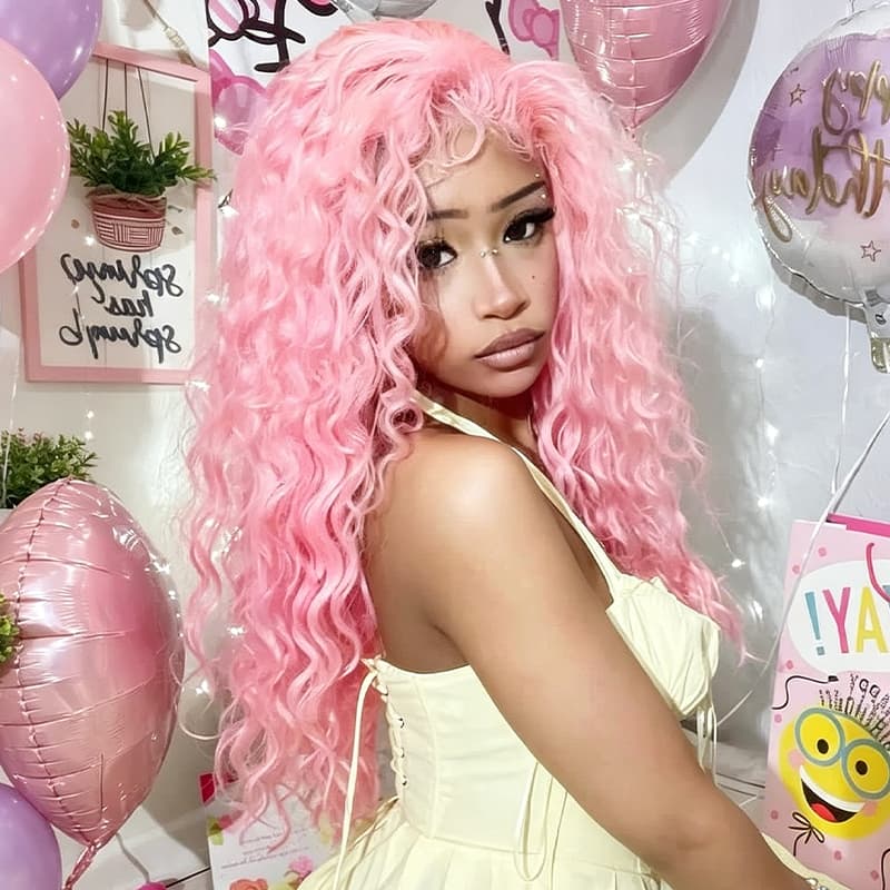 SZC Birthday Pastel Cotton Candy Pink 13x4 Lace Front Human Hair Wigs