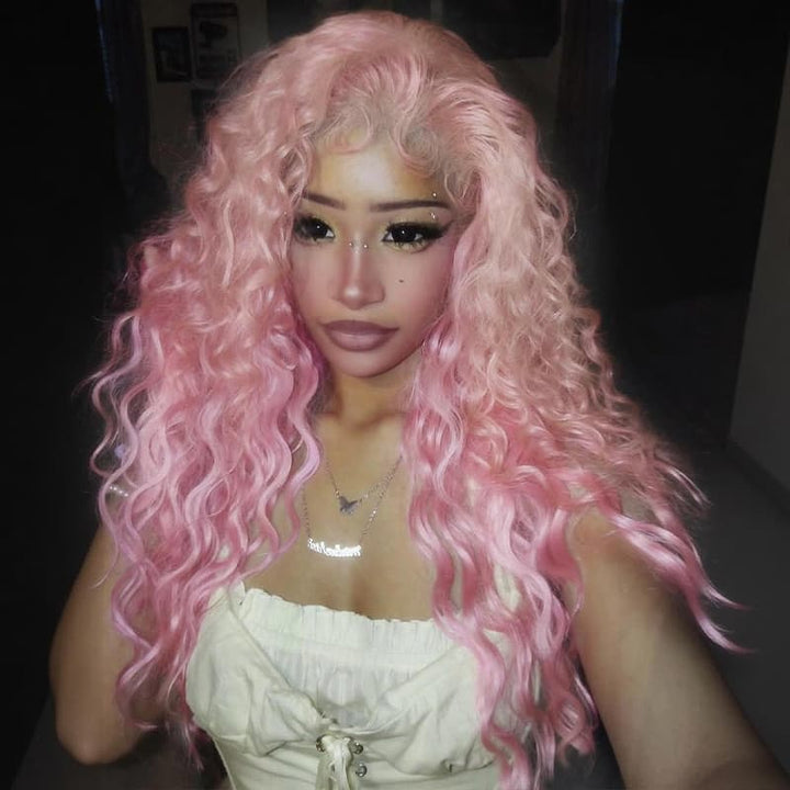 SZC Birthday Pastel Cotton Candy Pink 13x4 Lace Front Human Hair Wigs
