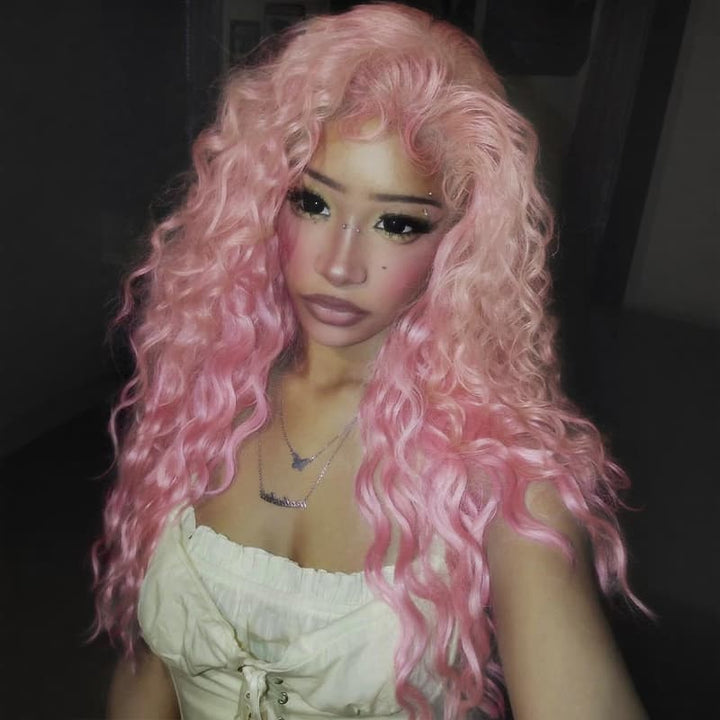 SZC Birthday Pastel Cotton Candy Pink 13x4 Lace Front Human Hair Wigs