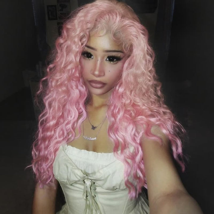 SZC Birthday Pastel Cotton Candy Pink 13x4 Lace Front Human Hair Wigs