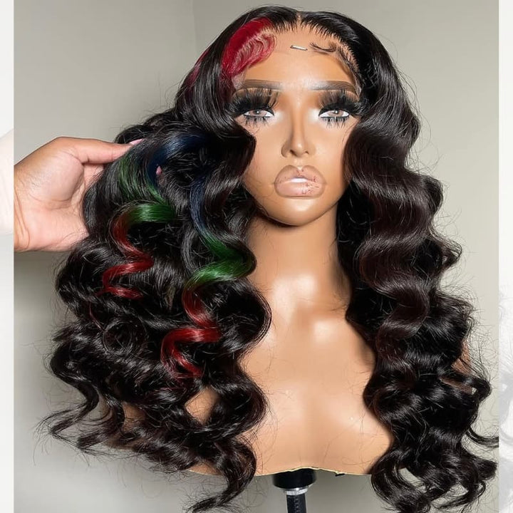 SZC Black Red Blue Green Multi Color 13x4 Lace Front Human Hair Wig