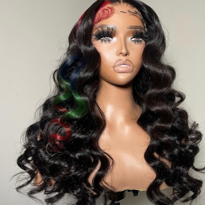 SZC Black Red Blue Green Multi Color 13x4 Lace Front Human Hair Wig
