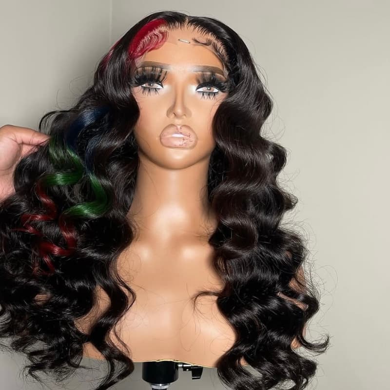SZC Black Red Blue Green Multi Color 13x4 Lace Front Human Hair Wig