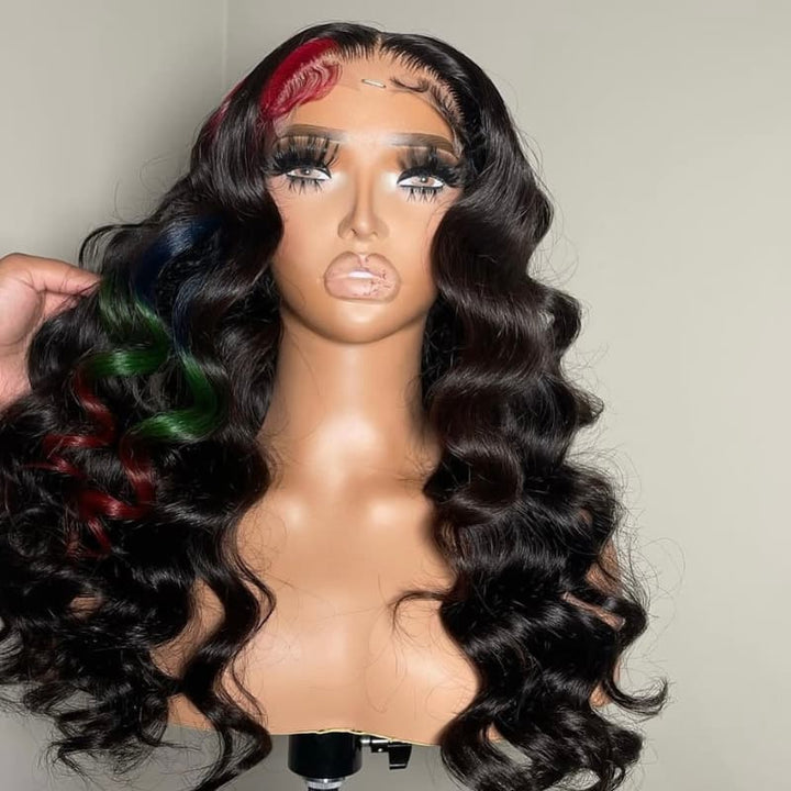 SZC Black Red Blue Green Multi Color 13x4 Lace Front Human Hair Wig