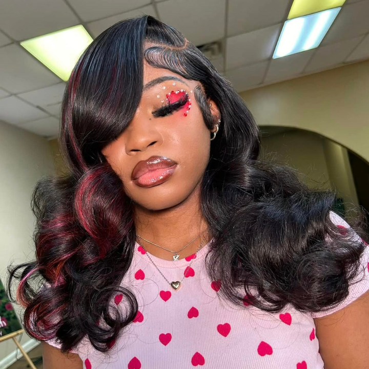 SZC Black With 99J Red Highlights 13x4 Lace Front Virgin Human Hair Wigs