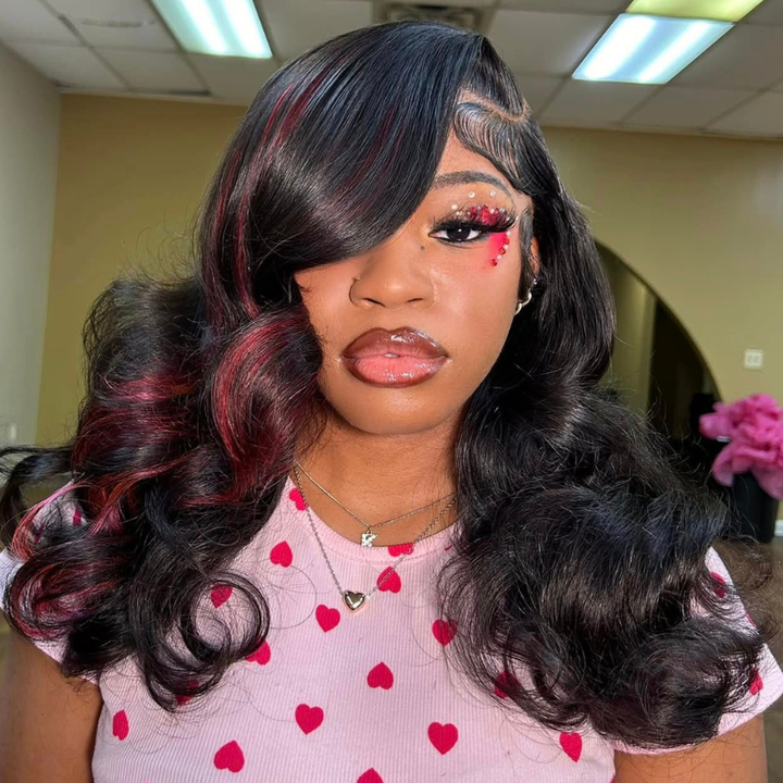 SZC Black With 99J Red Highlights 13x4 Lace Front Virgin Human Hair Wigs