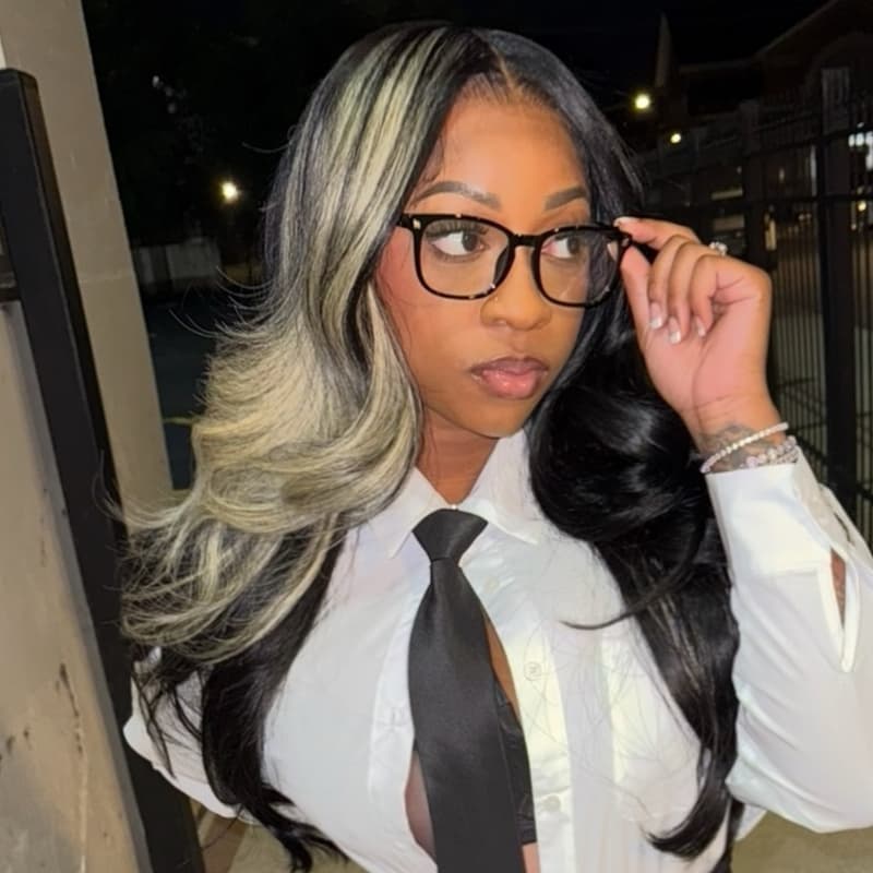 SZC Black With Blonde Highlights Student Affordable Back to School Graduation College Girl 13x4 Lace Front Human Hair Wigs
