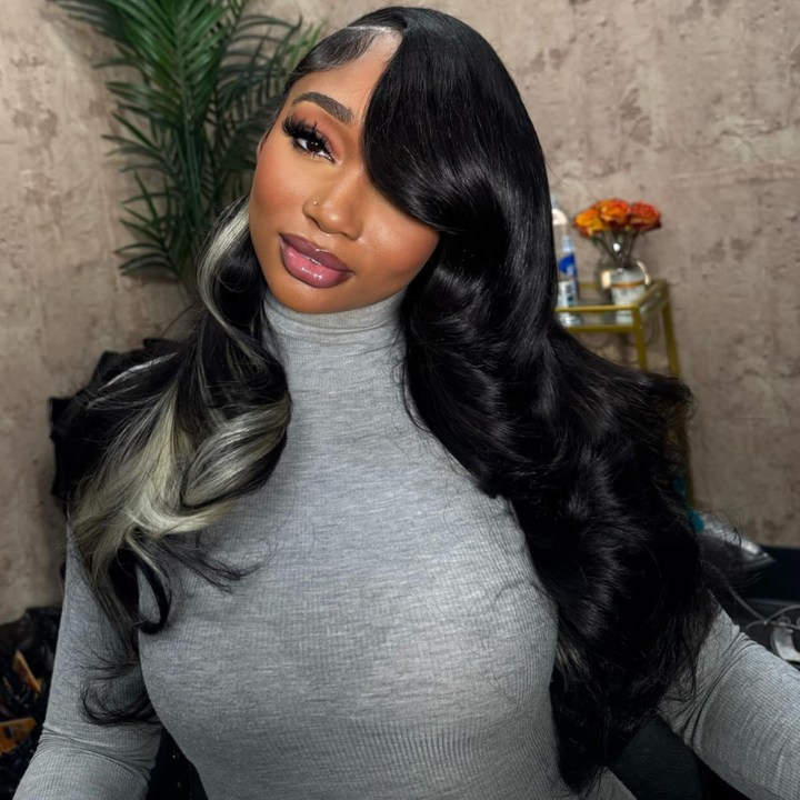 SZC Black With Blonde Streaks 13x4 Lace Front Virgin Human Hair Wig