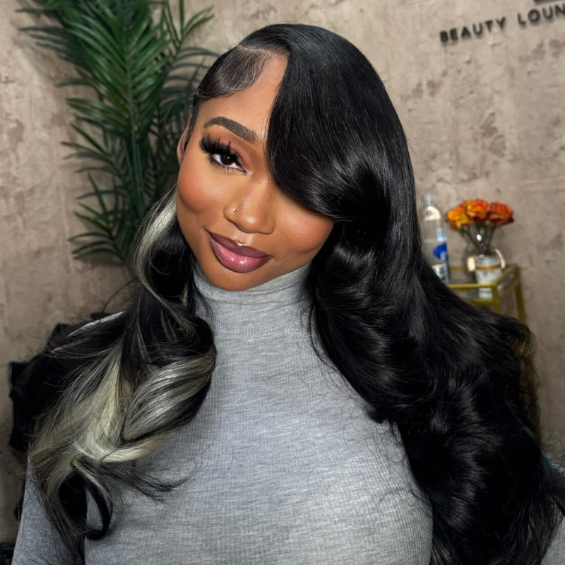 SZC Black With Blonde Streaks 13x4 Lace Front Virgin Human Hair Wig