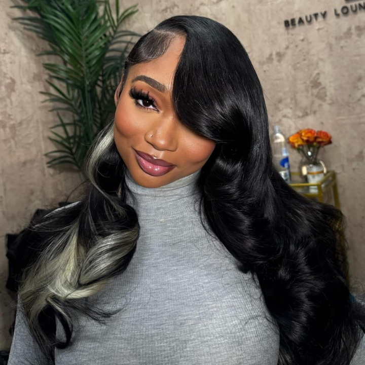 SZC Black With Blonde Streaks 13x4 Lace Front Virgin Human Hair Wig