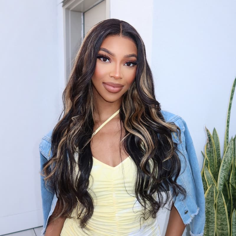 SZC Black With Brown Highlights Luxury Summer Beach Vacations 13x4 Lace Front Human Hair Wig