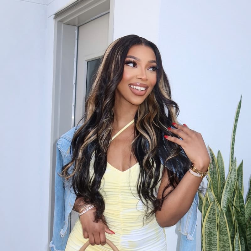 SZC Black With Brown Highlights Luxury Summer Beach Vacations 13x4 Lace Front Human Hair Wig