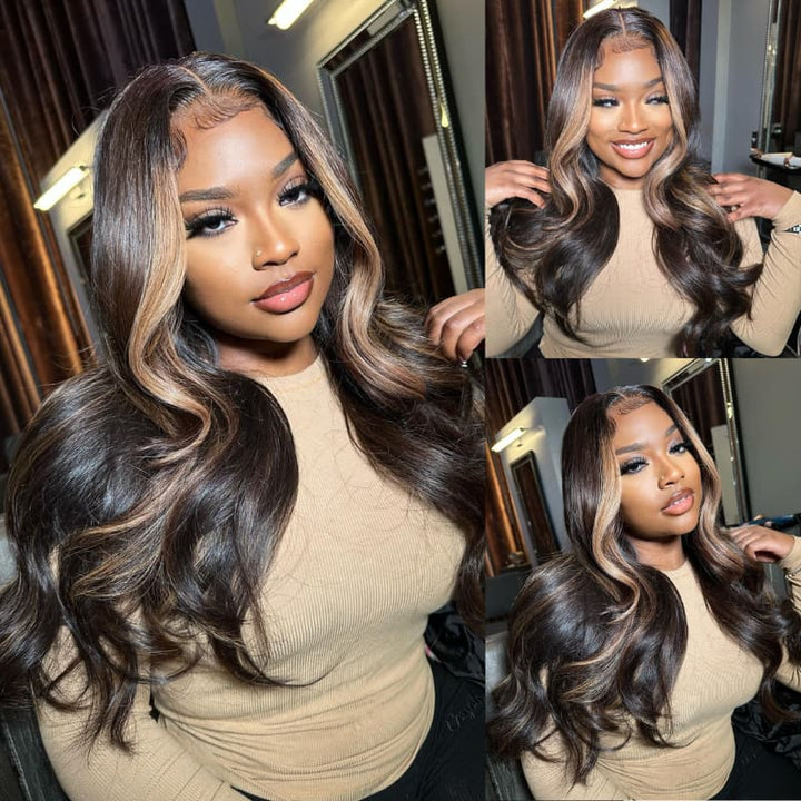 SZC Black With Light Brown Skunk Stripe 13x4 Lace Front Human Hair Wigs 200 Density