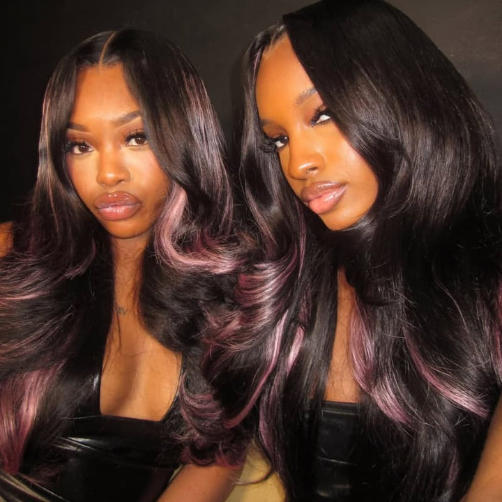 SZC Black With Purple Highlights 13x4 Lace Front Human Hair Wig 200 Density