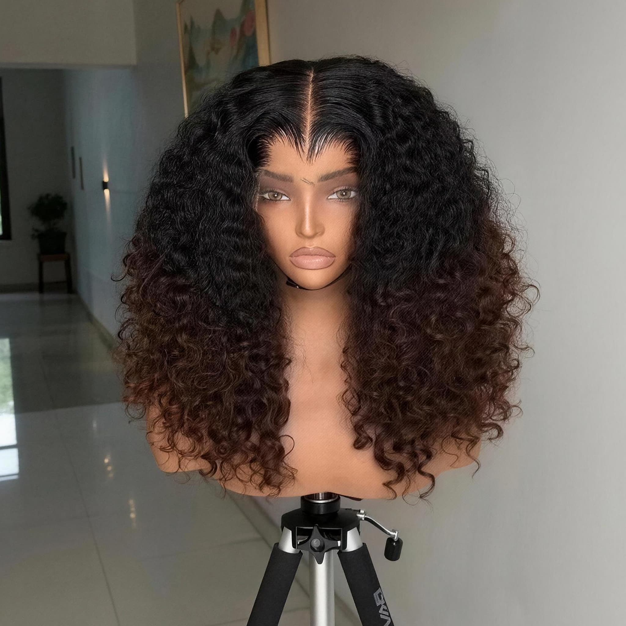 Springy Coils SZC Bouncy Springy Coils Tight Curly Ombre Black Brown Human Hair Wig ...