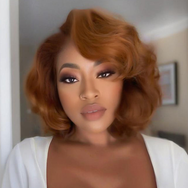 SZC Brown Short BOB Body Wave 13x4 Lace Front Human Hair Wigs