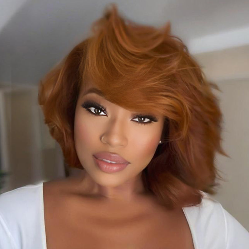 SZC Brown Short BOB Body Wave 13x4 Lace Front Human Hair Wigs