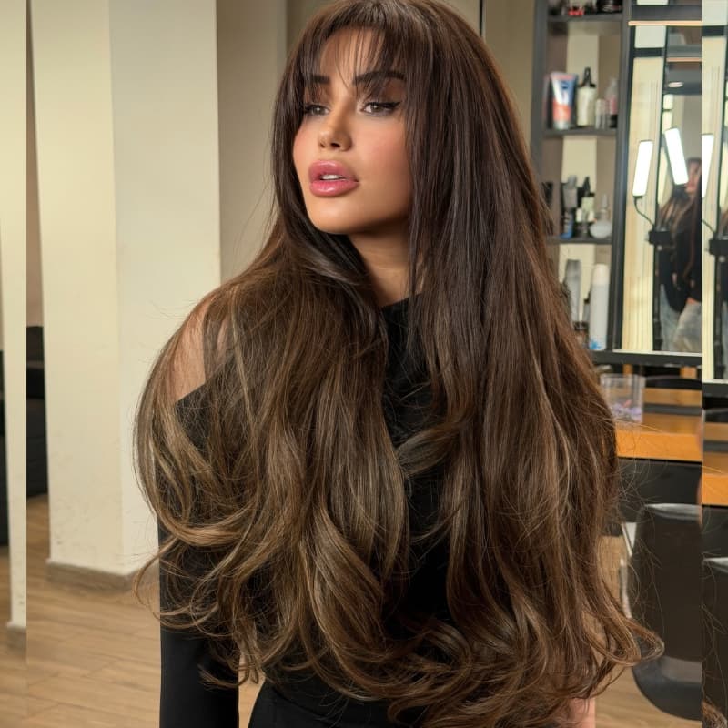 SZC Caramel Brown 13x4 Lace Front Virgin Human Hair Wig With Bangs