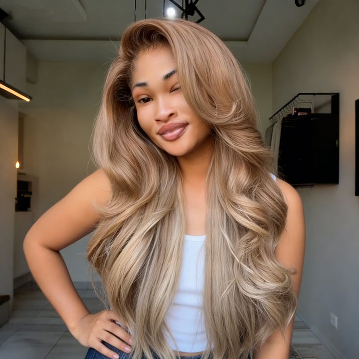 SZC Champagne Ash Blonde 13x4 Lace Front Virgin Human Hair Wigs 200 Density