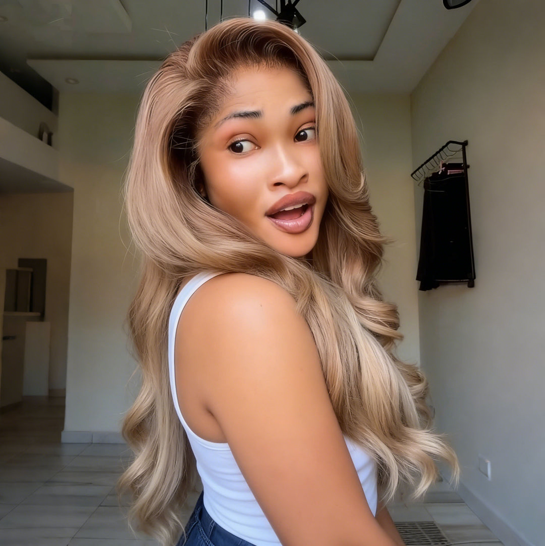 SZC Champagne Ash Blonde 13x4 Lace Front Virgin Human Hair Wigs 200 Density