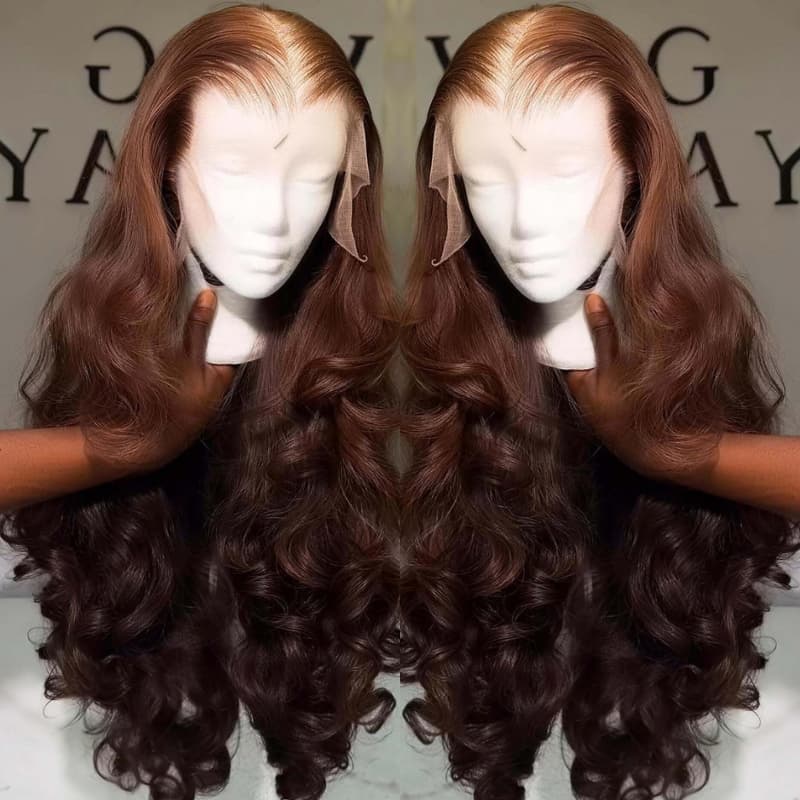 SZC Chocolate Brown Bouncy Loose Wave 300 Density 13x4 Lace Front Human Hair Wigs