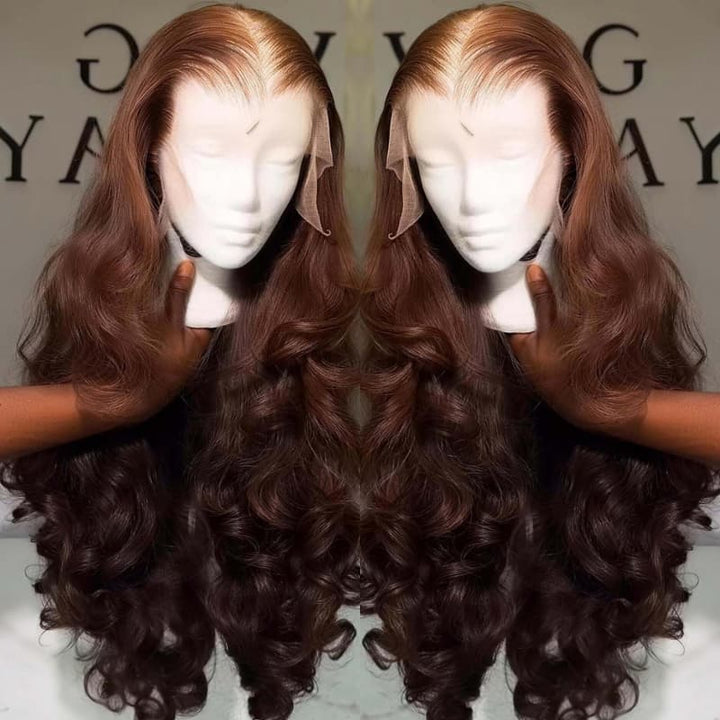 SZC Chocolate Brown Bouncy Loose Wave 300 Density 13x4 Lace Front Human Hair Wigs