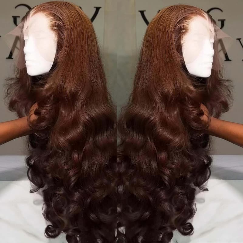 SZC Chocolate Brown Bouncy Loose Wave 300 Density 13x4 Lace Front Human Hair Wigs