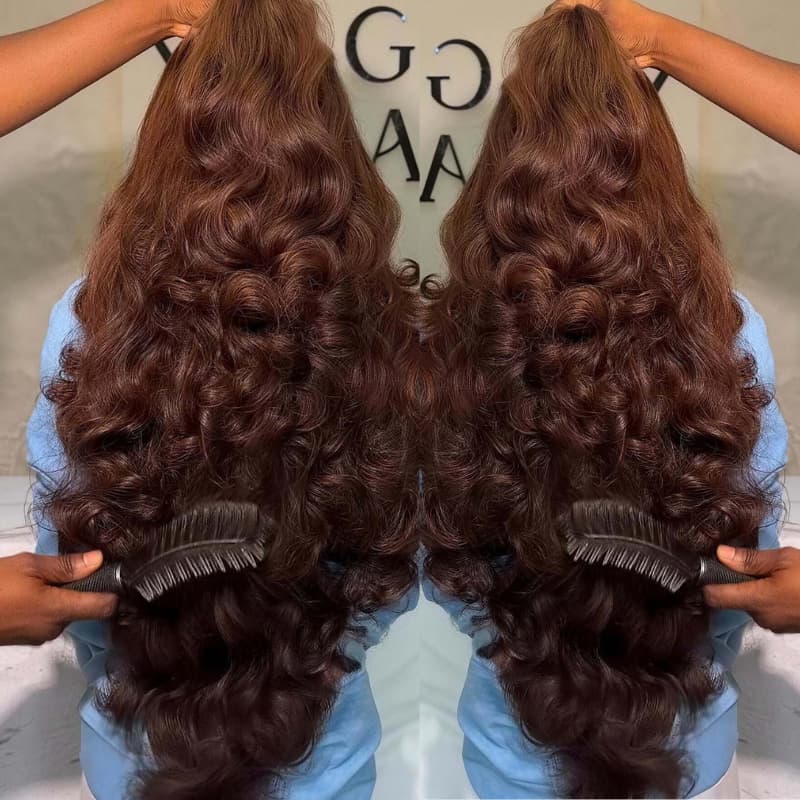 SZC Chocolate Brown Bouncy Loose Wave 300 Density 13x4 Lace Front Human Hair Wigs