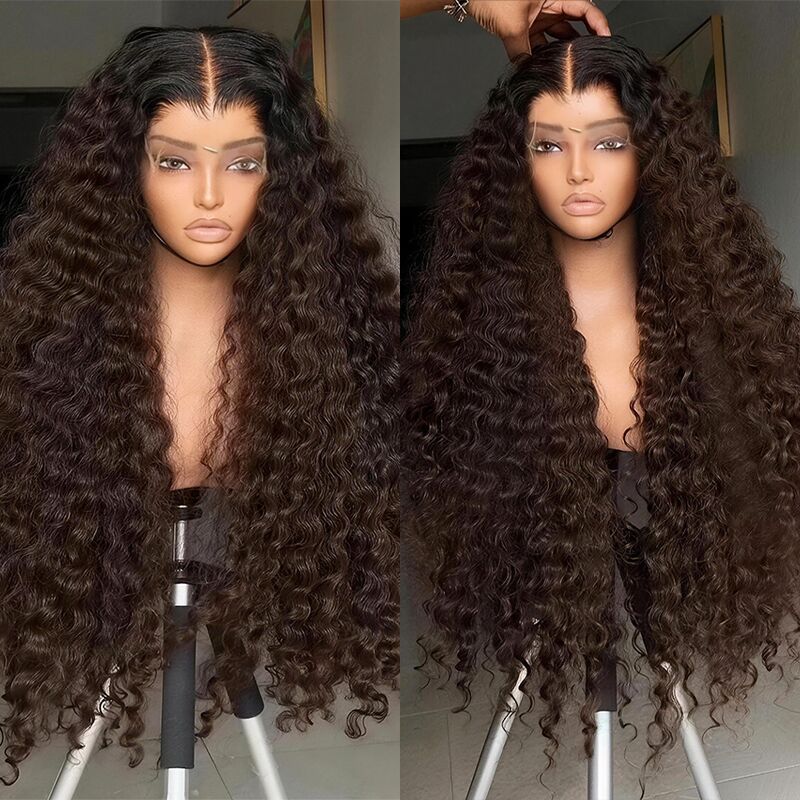 SZC Chocolate Brown Burmese Curly 13x4 Lace Front Human Hair Wig 250 300 Density