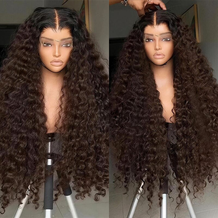SZC Chocolate Brown Burmese Curly 13x4 Lace Front Human Hair Wig 250 300 Density