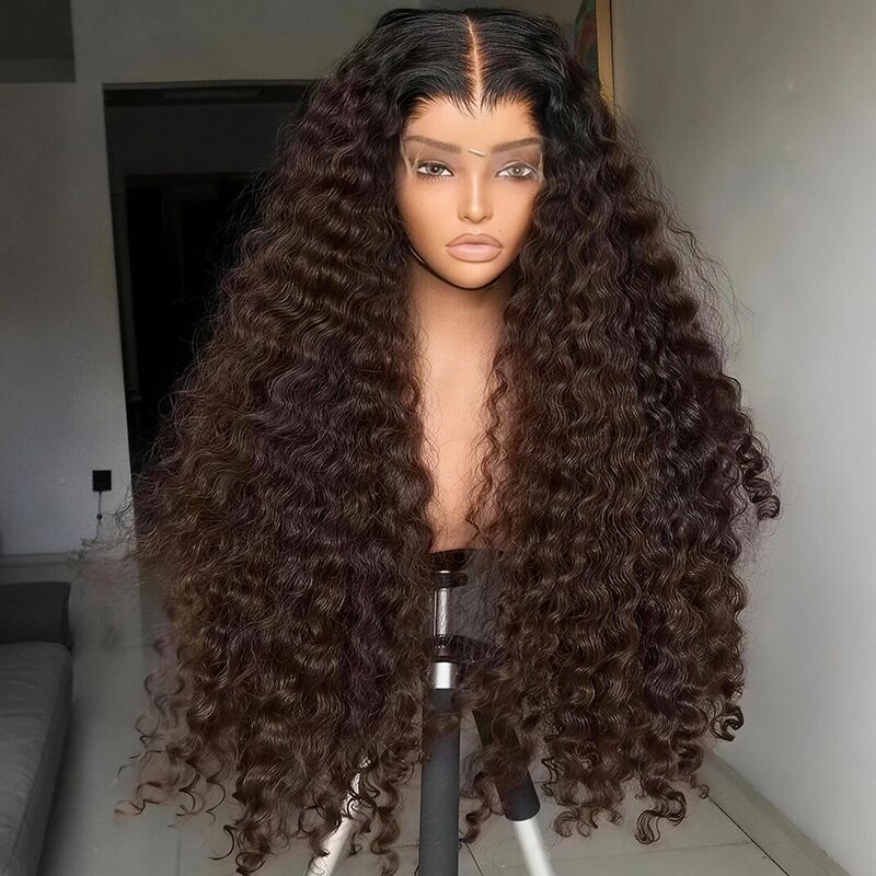SZC Chocolate Brown Burmese Curly 13x4 Lace Front Human Hair Wig 250 300 Density