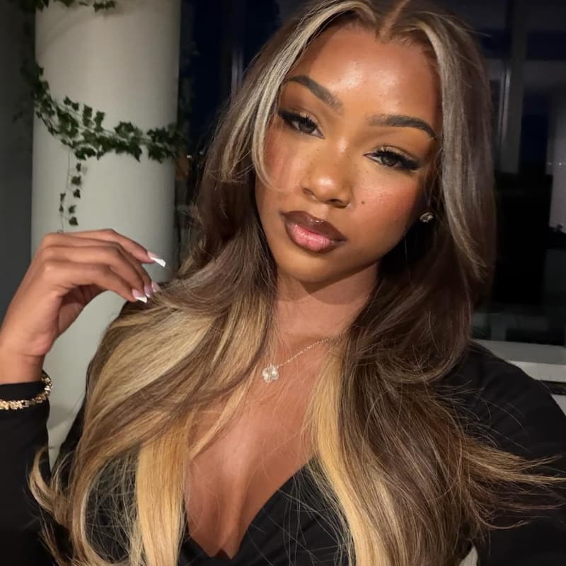 SZC Chocolate Brown Honey Blonde Face-Framing Balayage 13x4 Lace Front Virgin Human Hair Wigs 200 Density