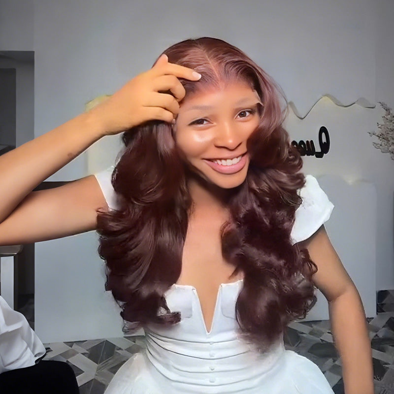 SZC Chocolate Cherry Reddish Brown 250 300 Density 13x4 Lace Front Human Hair Wig