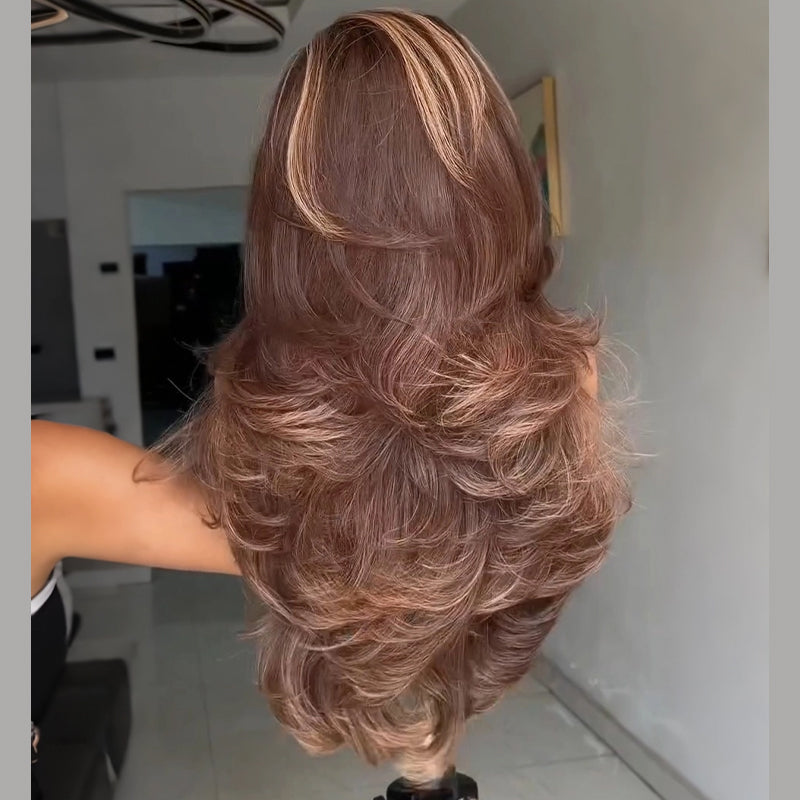 SZC Chocolate Chestnut Brown With Caramel Honey Blonde Highlights 13x4 Lace Front Human Hair Wig