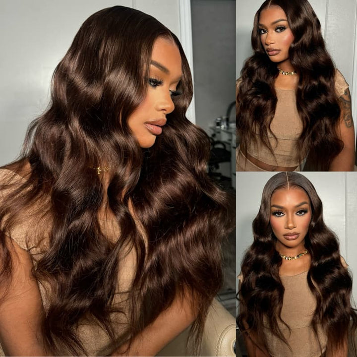 SZC Chocolate Reddish Brown 13x4 Lace Front Virgin Human Hair Wigs 200 Density