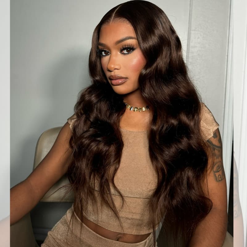 SZC Chocolate Reddish Brown 13x4 Lace Front Virgin Human Hair Wigs 200 Density