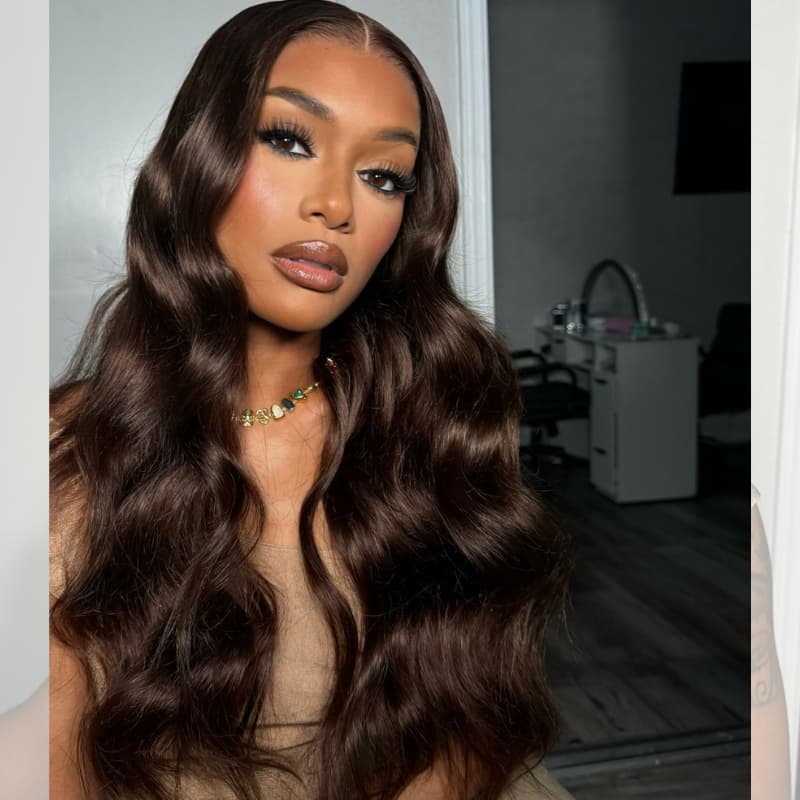 SZC Chocolate Reddish Brown 13x4 Lace Front Virgin Human Hair Wigs 200 Density