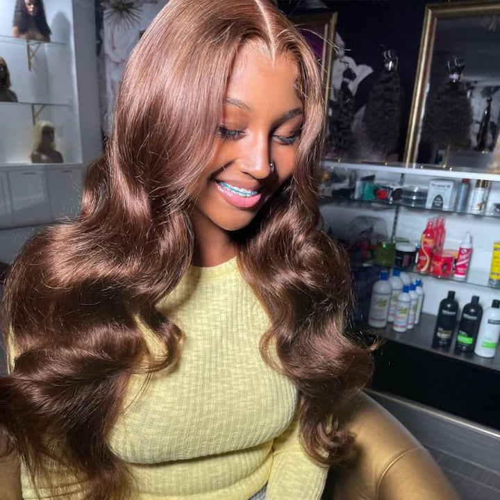 SZC Chocolate Reddish Brown 13x4 Lace Front Virgin Remy Human Hair Wigs 200 Density