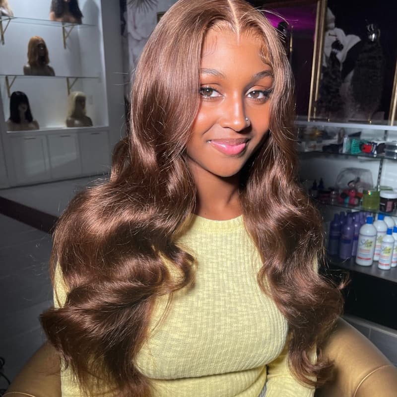SZC Chocolate Reddish Brown 13x4 Lace Front Virgin Remy Human Hair Wigs 200 Density